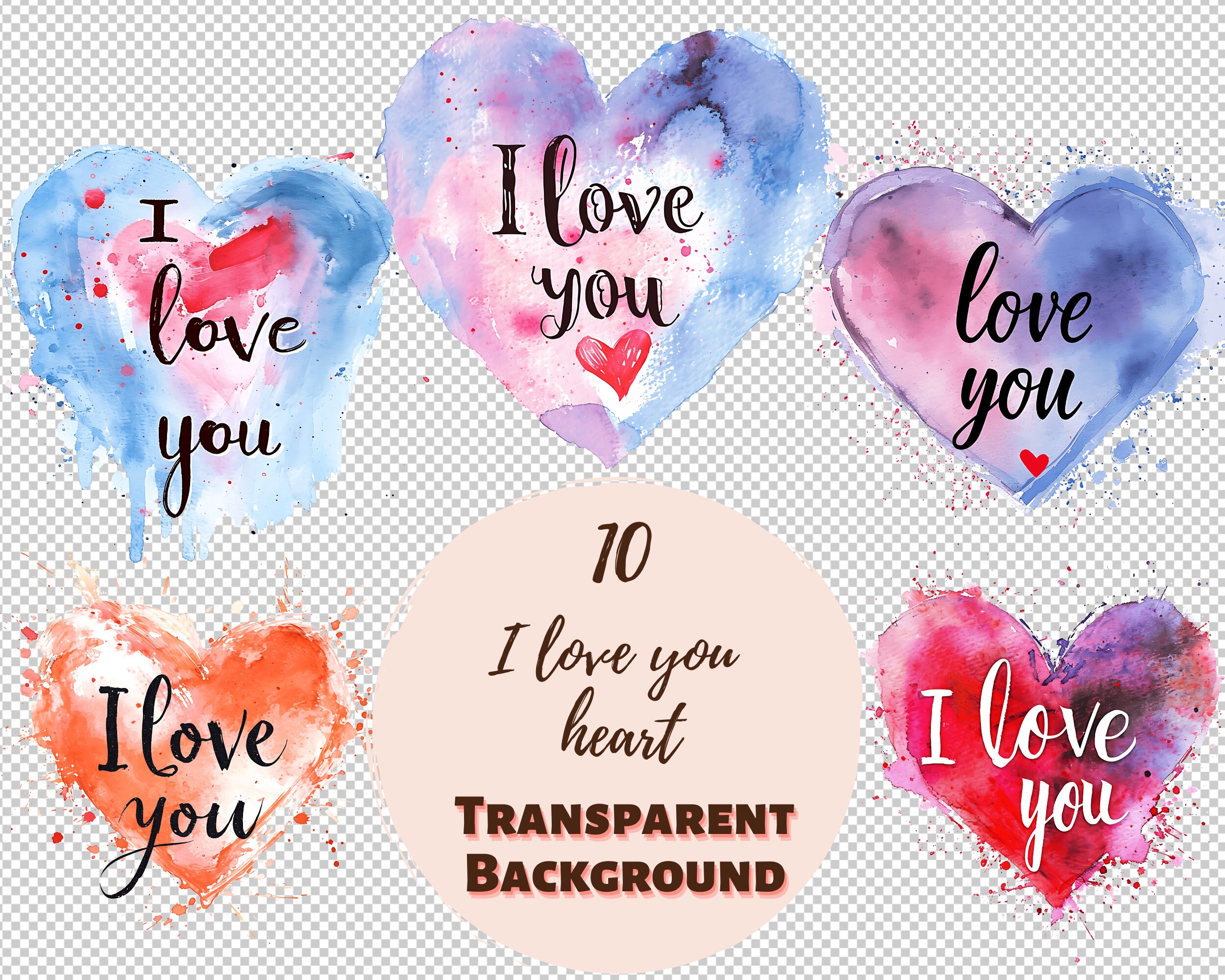 I Love You Heart Clipart Bundle Transparent PNG Collection, Digital ...