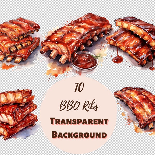 BBQ Ribs Clipart Bundle - Transparent PNG Collection, Watercolor Graphics, Digital Prints, Transfers for T-Shirts and DIY Projects