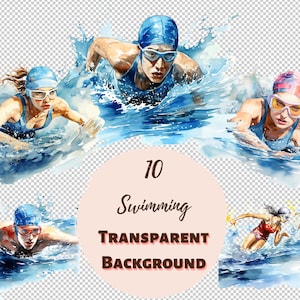 Pacchetto di clipart per il nuoto: raccolta di PNG trasparenti, stampe digitali, clipart e trasferimenti per magliette, progetti fai da te e altro ancora
