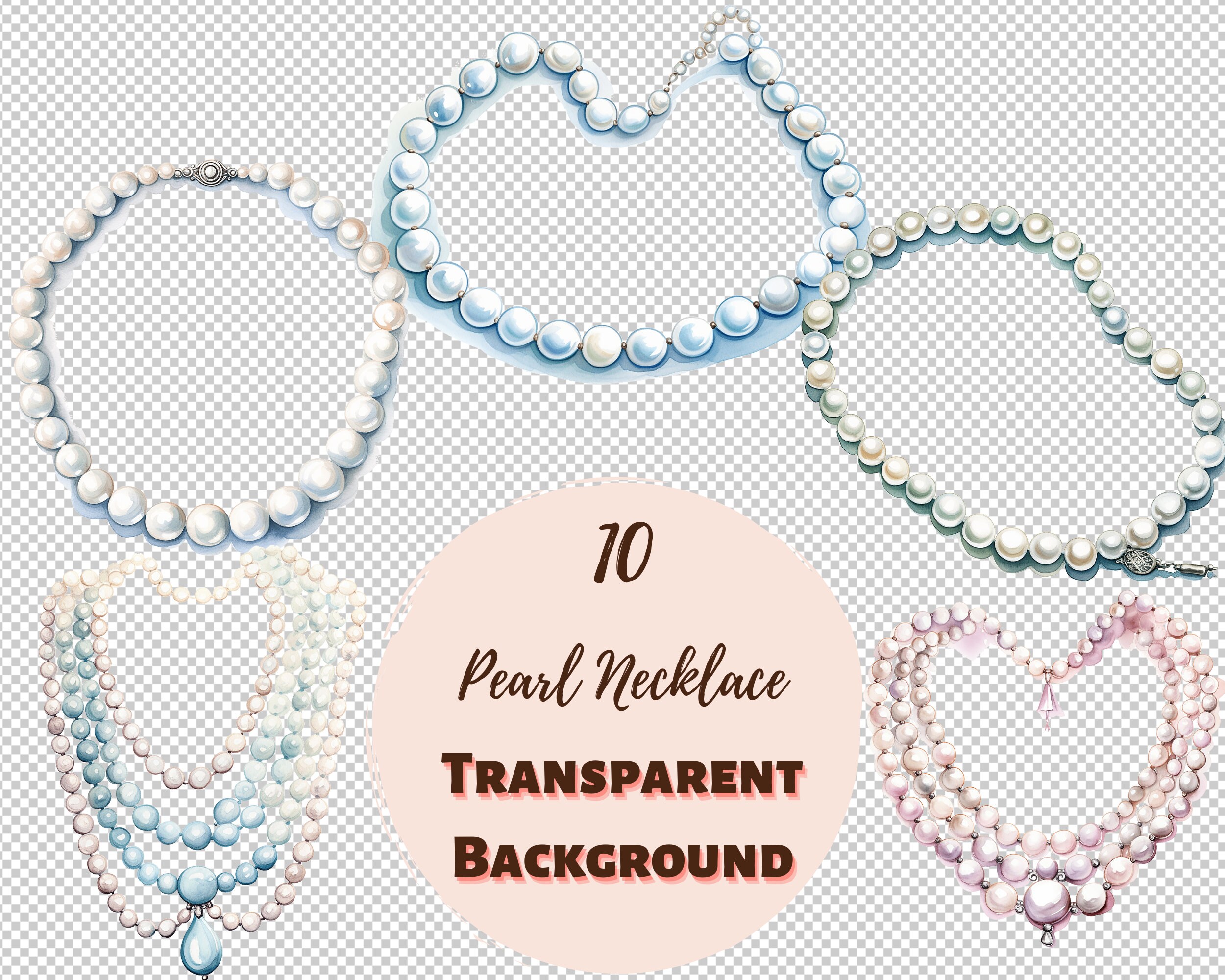 Pearl Necklace Design Bundle PNG Transparent Clipart Collection, Watercolor Graphics, Nursery ...