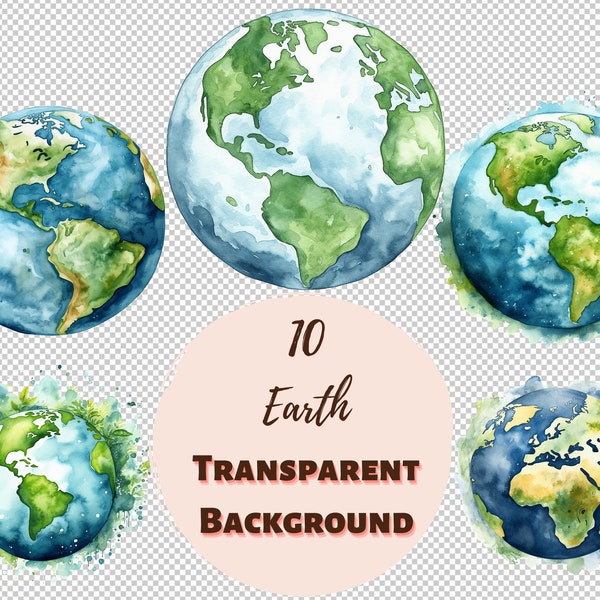 Planet Earth Clipart Bundle - Transparent PNG Collection, Digital Prints, Clipart, and Transfers for T-Shirts and DIY Projects and more!