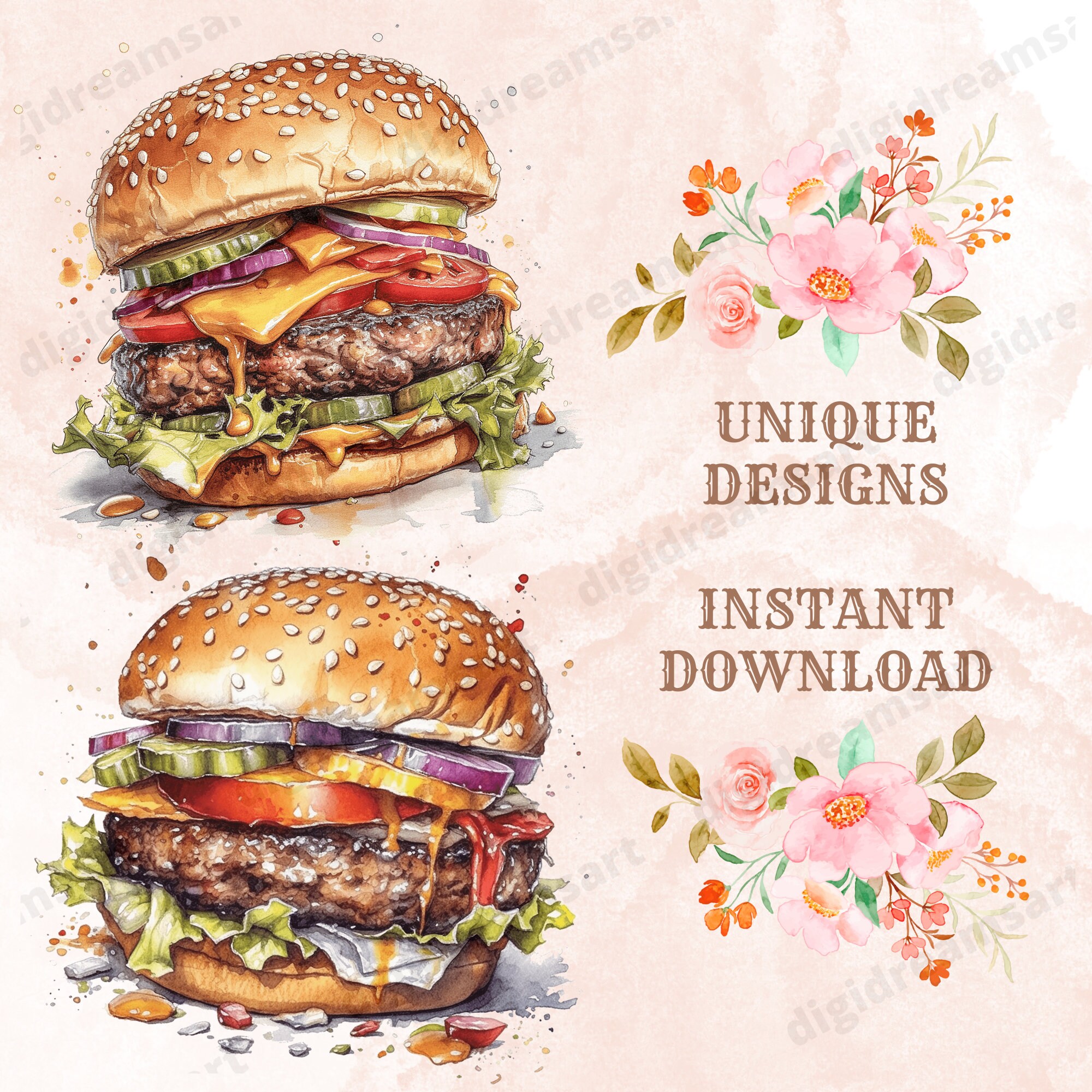 Cheeseburger Design Bundle PNG Transparent Clipart Etsy