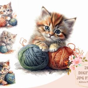 Kätzchen spielen mit Wollknäuel! Digitale Drucke, Cliparts und Transfers für T-Shirts und DIY-Projekte und vieles mehr!