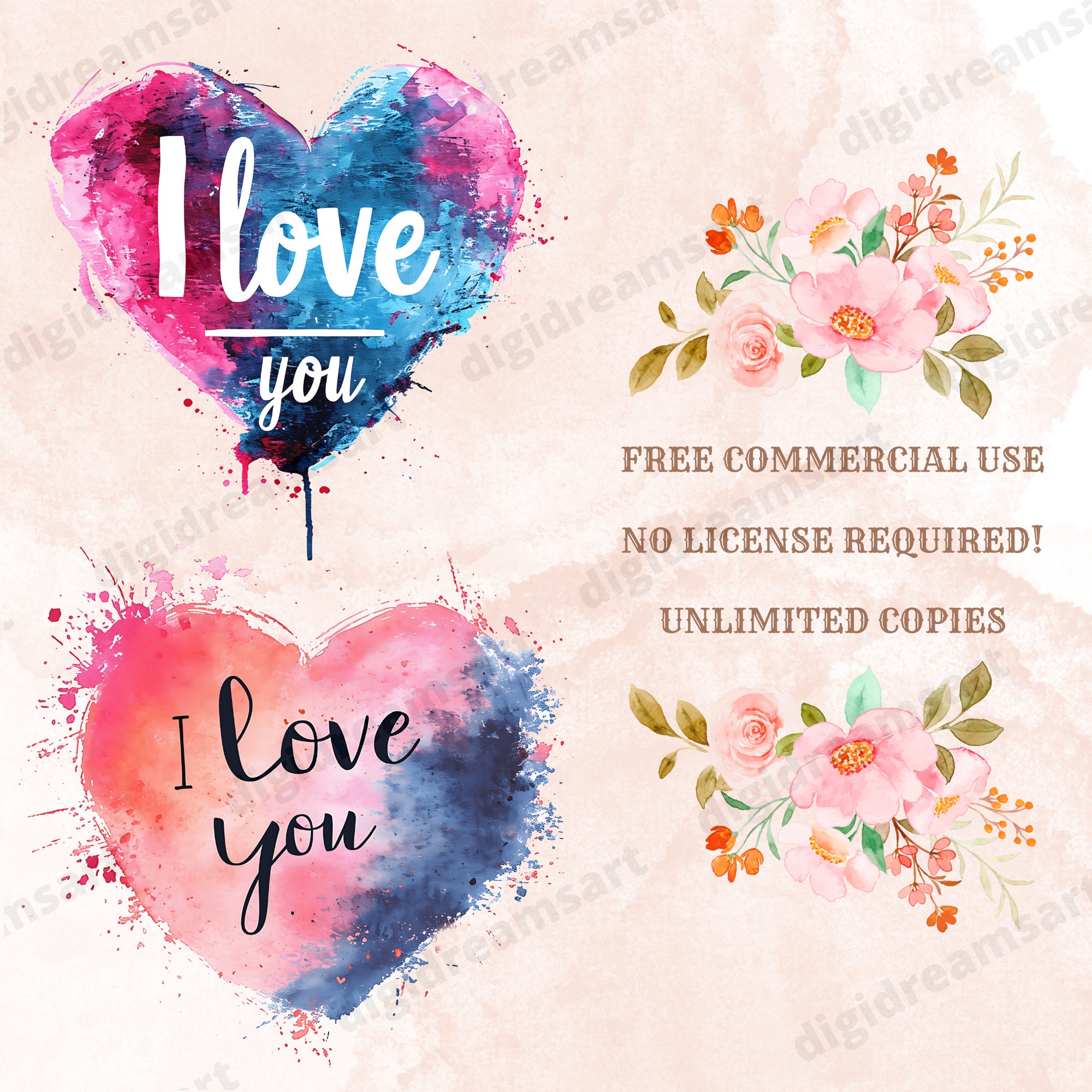 I Love You Heart Clipart Bundle Transparent PNG Collection, Digital ...