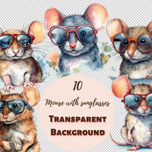 Souris avec lunettes de soleil Clipart Bundle - Collection PNG transparente, impressions numériques, Clipart et transferts pour T-shirts et projets de bricolage !