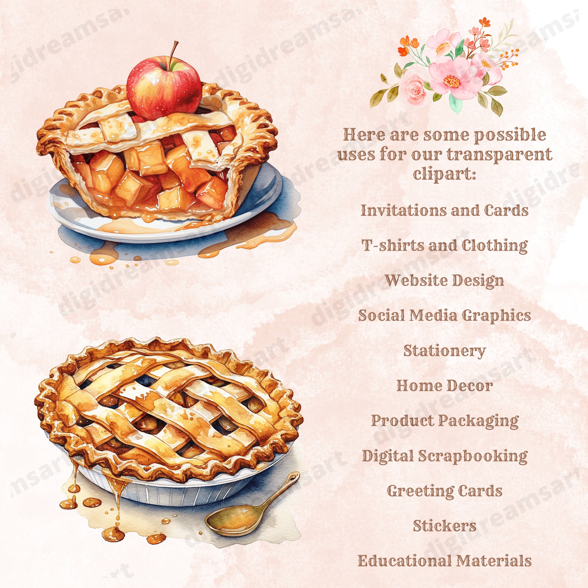 Apple Pie Design Bundle PNG Transparent Clipart Collection Etsy