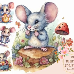 Lot de motifs de souris mignons : jolis cliparts, impressions numériques et transferts de t-shirts pour les projets d'artisanat et de bricolage.