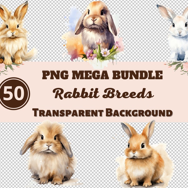 Rabbit Breeds Mega Bundle 50 PNG Clipart - Transparent PNG Collection, Digital Prints, Clipart, Transfers for T-Shirts and DIY Projects!