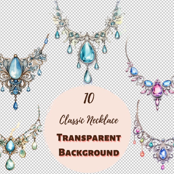 Classic Necklace Design Bundle - PNG Transparent Clipart Collection, Watercolor Graphics, Nursery Wall Art, DIY Projects and more