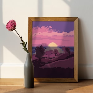 Der Sonnenuntergang - Druckbare Kunst - Digitale Kunst - Pixel-Kunst - Digitale & druckbare Pixel-Kunst - Druckbare Wandkunst, Digitaldruck, digitaler Download