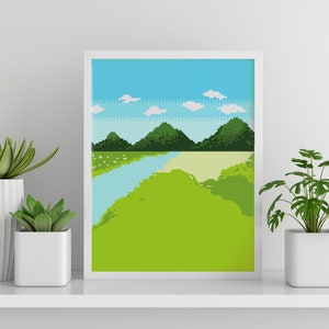 Die Landschaft - Druckbare Kunst - Digitale Kunst - Pixel-Kunst - Digital druckbare Pixel-Kunst - Druckbare Wandkunst, Digitaldruck, digitaler Download