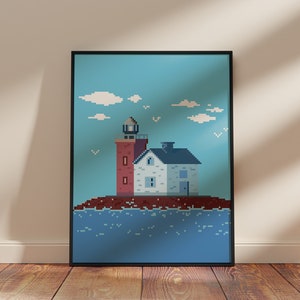 Der Leuchtturm - Druckbare Kunst - Digitale Kunst - Pixel-Kunst - Digital druckbare Pixel-Kunst - Druckbare Wandkunst, Digitaldruck, digitaler Download