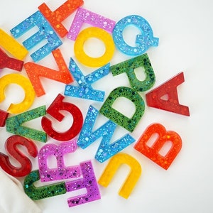 Rainbow Glitter Resin Alphabet Letters/ Uppercase/ Montessori Learning / Sensory Play