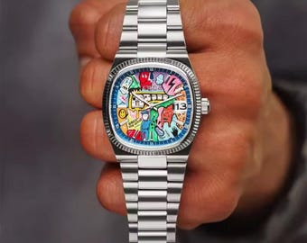 Reloj de pulsera cuadrado retro CILOA Super Seville para hombre – Esfera pintada, caja de acero inoxidable.