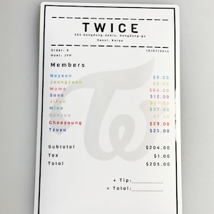 TWICE Receipt Sticker | Twice Merch | Kpop Merch | Stickers | Cute Stickers | Accessories | Receipt | Fanmade