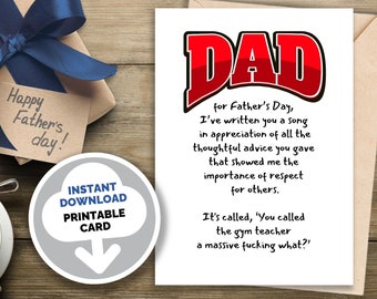 Father’s Day gym card rude Dad card Sarcastic adolescent gift for Dad Adult joke Banter Tongue in cheek Printable 7x5'' & 6x4'' Downloadable