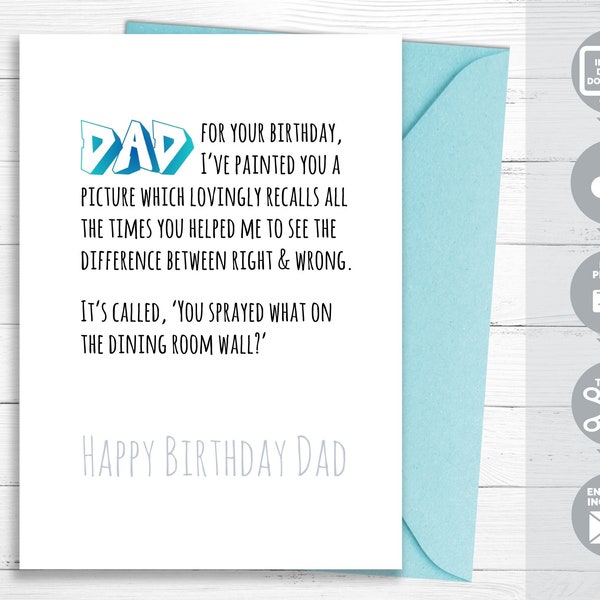 Dad Birthday card from Artist Child Graffiti artist for Dad Card Artistic child Dad card Gifted child funny Printable card 7x5'' or 6x4''