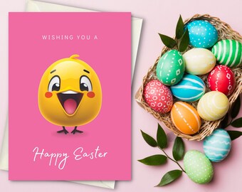 Happy Easter greeting card | Printable card | Pink yellow Funny Easter chick card | Joke Easter card, Humorous Easter card  | 7x5'' | Blank