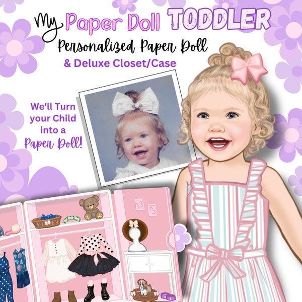 Personalized TODDLER Paper Doll and Dressing Room Playset | Fully Assembled | Busy Book | Stick-on Clothes! Preschool Girl Gift or Craft