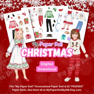 Printable Christmas Clothes & 2 "FRIENDS" Paper Dolls | Fits "My Paper Doll" Personalized Paper Doll | Backgrounds | Craft | Busy Book