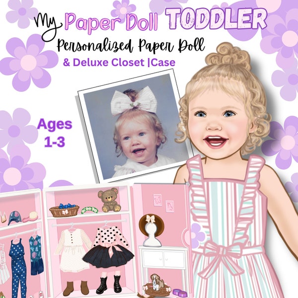 Personalized TODDLER Paper Doll and Dressing Room Playset | Fully Assembled | Busy Book | Stick-on Clothes! Preschool Girl Gift or Craft