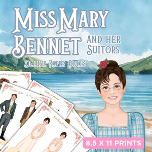 PRINTS - Mary Bennet & Haar Aanbidders Papieren Poppen | Mary, Mr. Hayward, Mr. Ryder | 3 Regency-personages (8,5x11 inch karton)