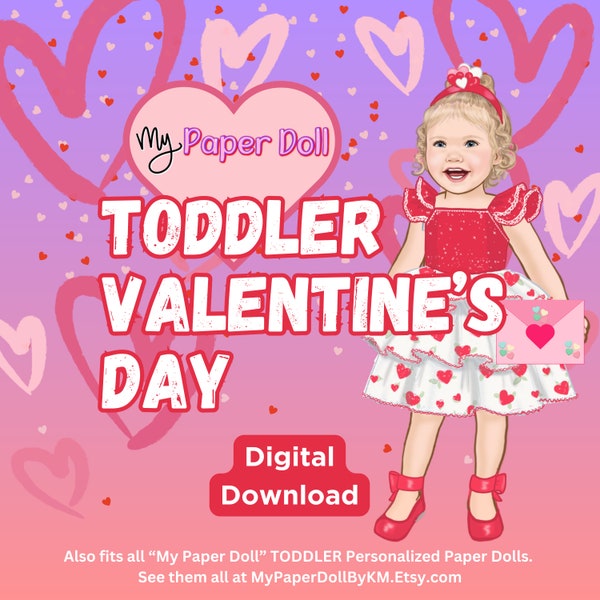 Printable Clothes for Valentine's Day + Doll | Also Fits "My Paper Doll" Personalized Toddler Doll | Preschool | Magnet | Quiet Busy book |