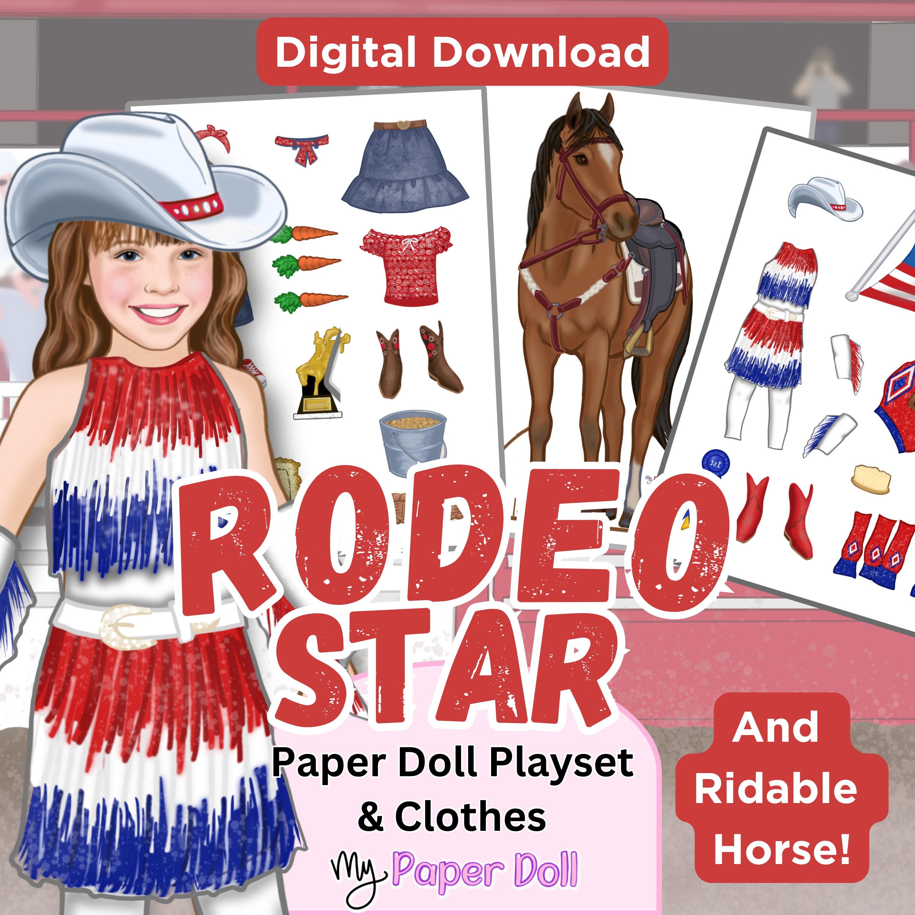 PDF - Rodeo Star Playset | Paper Dolls, Clothes, Ridable Horse and