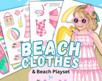 Printable Beach Paper Doll Playset, Toddler Clothes & Accessories (Digital Download)