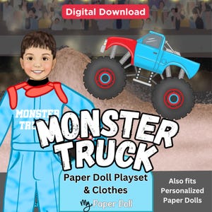 Monstertruck Papierpuppe | Dress-up Stick-On Accessoires | Digitaler Download | Benutzerdefinierte Jungen Geschenk | Fleißiges Quiet-Buch