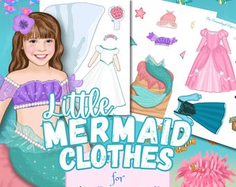 Printable Little Mermaid Paper Doll Clothes Set | Ariel Princess Outfits (Digital Download)
