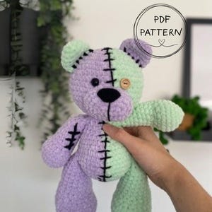 Zombie Bear Crochet Pattern–Amigurumi Plush Toy PDF –Spooky Emo Bear DIY- Learn to Crochet guide with tutorial videos, Instant download