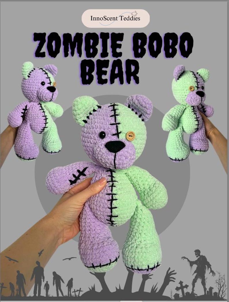 Zombie Bear Crochet Pattern: Spooky Amigurumi Plush Toy (PDF Pattern) image 3