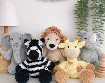 Safari Animal Crochet Pattern Bundle – 5 Amigurumi Jungle Animals PDF – Beginner-Friendly Digital Pattern