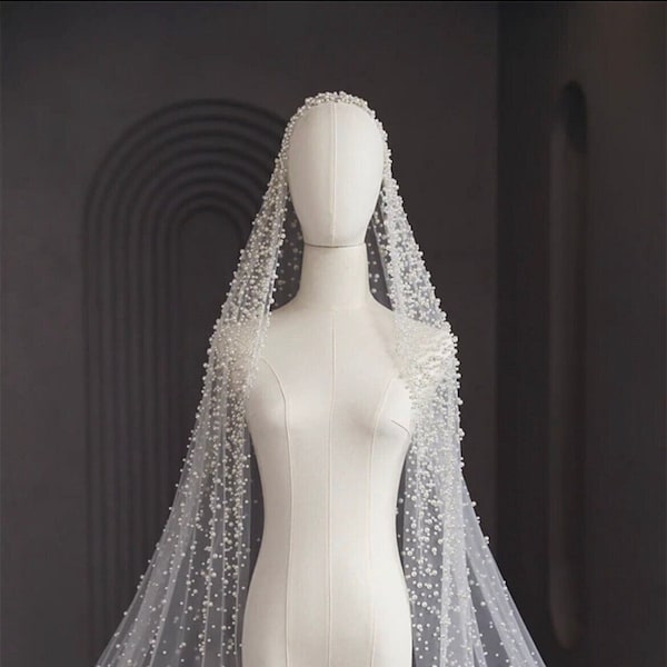 Stunning Cathedral Pearl Veil, Bridal Veil, White and Off White - CHOOSE YOUR LENGTH