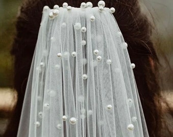 Bridal Veil with Pearls, White, Ivory, Champagne, 7 Different Lengths