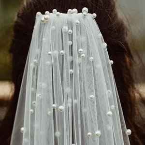 Bridal Veil with Pearls, White, Ivory, Champagne, 7 Different Lengths