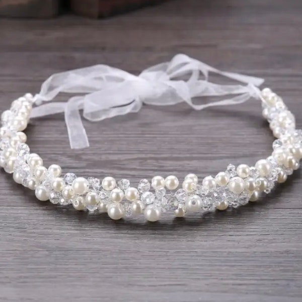 Bridal Pearl Beaded Headband, Flower Girl Hair Accessories, Bridesmaids Hair Piece