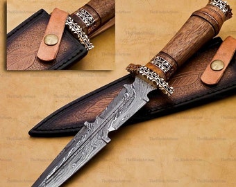 CUCHILLO DE CAZA DE DAMASCO, Cuchillo de Damasco personalizado, Forjado a mano, Cuchillo de acero de Damasco, Espaciador de protección de latón, Cuchillo Bowie El mejor regalo para él y para ella