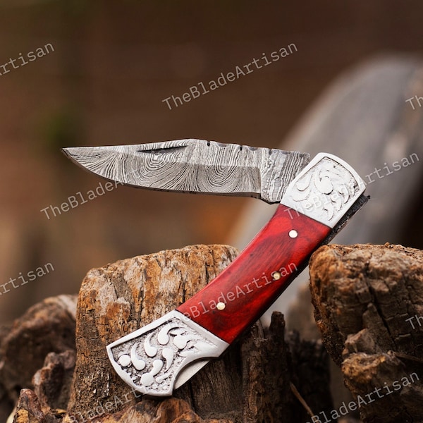 Damascus Folding Knife Handmade Damascus Steel Folding Knive Pocket Knife for Men Women Groomsmen Gift Camping Knife Gift for Him EDC Knife