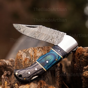 Forged Handemade Damascus Pocket Folding Knife, Custom Pocket Folding Knife, Groomsmen gifts, Wedding Gift, Authentic Damascus Steel Blade