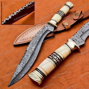 DAMASCUS HUNTING KNIFE, Custom Damascus knife, Hand forged, Damascus steel knife, Brass Guard Spacer, Bowie knife Best Gift For Him Her