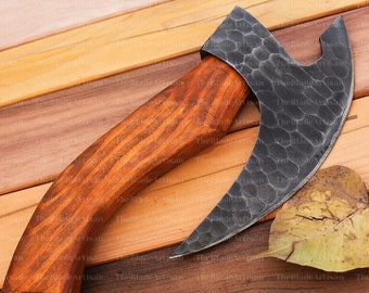 Hand Forged Viking Pizza Cutter Axe | Custom Bearded Camping Axe | Unique Birthday Gift for Him