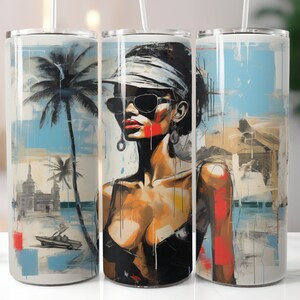 Abstract Art Beach Woman Tumbler Wrap for 20 oz Skinny or Straight - High-Resolution PNG for Sublimation - Modern Art Style Design