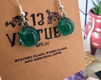 Handmade Fused Glass Drop Earrings | Minimalist Swirl Dangle Jewelry (1.2 inches)