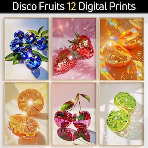 Disco Fruit Bundle, Glam Disco Ball Erdbeere, Disco Erdbeere, Kirsche, Limette, Banane, Kiwi, Blaubeere, Orange, Wassermelone, PRINTABLE