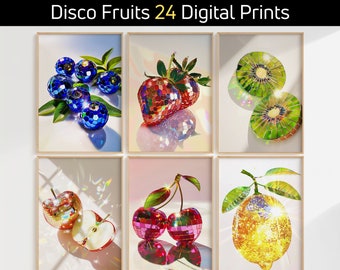 Disco Fruit Bundle, Glam Disco Ball Strawberry Fruit, Disco Strawberry, Cherry, Apple, Lemon, Kiwi, Blueberry, Orange, Watermelon, PRINTABLE