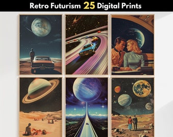 Retro Futurism Bundle | Vintage Futurism Posters Set of 25 | Sci-Fi Art | Space Print | Retro Futuristic PNG | Cosmic Art | Digital Art