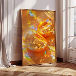 Retro Disco Peach | Poster | Disco Ball Pfirsich Kunstdruck | Preppy | Trendy | Schlafsäle | Rosa Gelb | Sofortdownload | DRUCKBAR