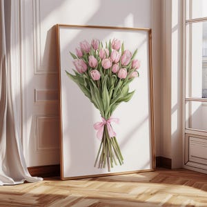 Decoración de ramo de tulipanes con coqueta / Decoración de habitación con coqueta / Póster de tulipanes rosas / Arte estético femenino rosa / Chica Y2k / Descarga digital instantánea